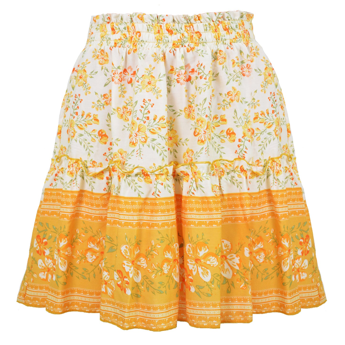 Cowinner Women's Bohemian Flower Print High Waist Ruffle Skirt Flared Boho A-Line Pleated Mini Skirt S-XL