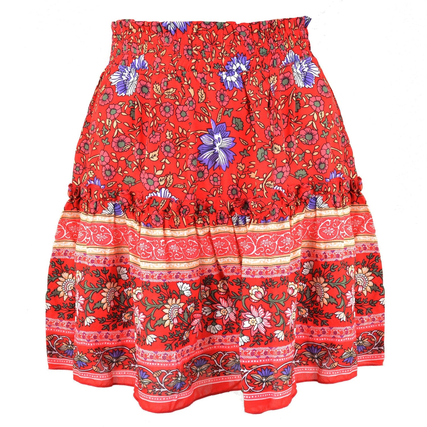 Cowinner Women's Bohemian Flower Print High Waist Ruffle Skirt Flared Boho A-Line Pleated Mini Skirt S-XL from Eternal Gleams