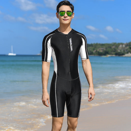 Dive into Comfort with the AquaFlex Men's Short-Sleeve Wetsuit from Eternal Gleams