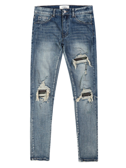 Mens Ripped Washed Blue Denim Jeans from Eternal Gleams