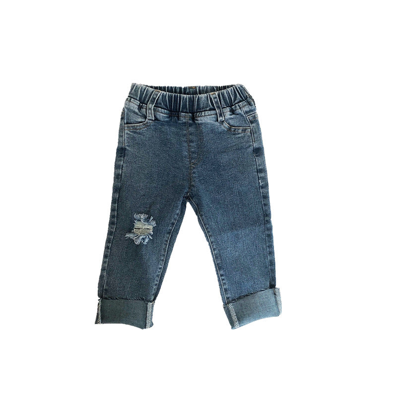 Boys Ripped Jeans Raw Edge Stretch Denim Trousers from Eternal Gleams