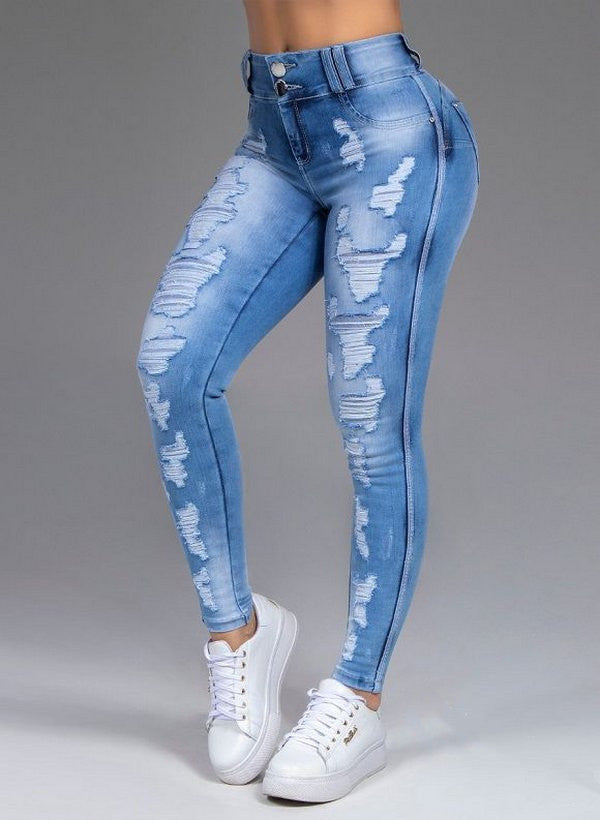 Hot Sale Ladies Jeans Ripped Holes Show Thin Stretch Jeans Trousers Women Trousers from Eternal Gleams