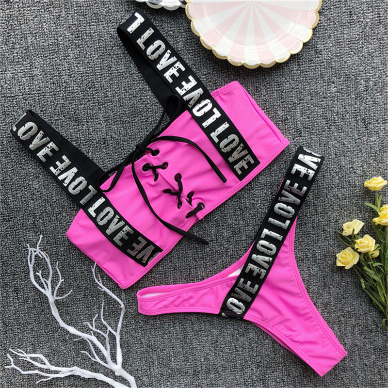 Radiant Waves: Letter Print Brazilian Bikini from Eternal Gleams