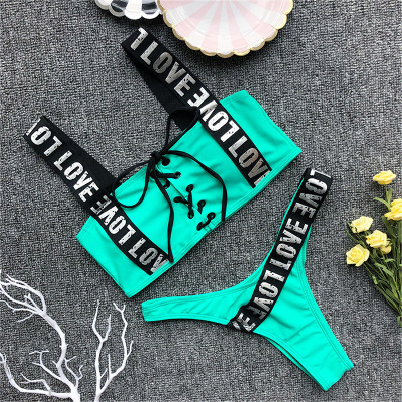 Radiant Waves: Letter Print Brazilian Bikini from Eternal Gleams