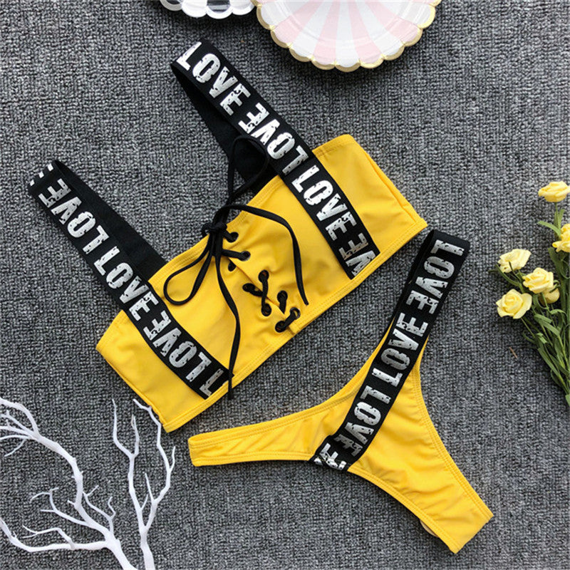 Radiant Waves: Letter Print Brazilian Bikini from Eternal Gleams