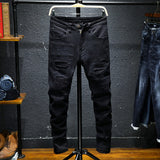 Spring And Summer New Jeans Pure Black Ripped Stretch Jeans Men Black Jeans Men from Eternal Gleams