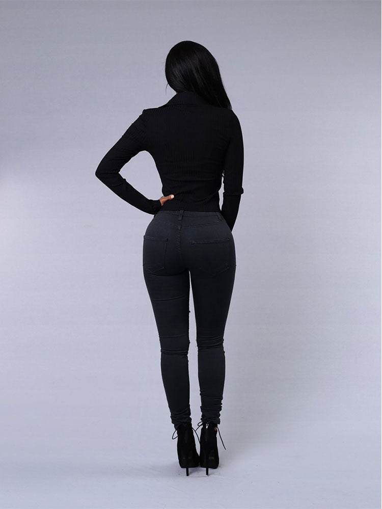 High Quality Women Casual Hole Jeans High Waist Skinny Pant Pencil Jeans Ripped Sexy Female Girls Trousers Denim Jeans from Eternal Gleams