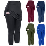 Women Tennis Skirted Leggings Pockets Elastic Sports Yoga Capris Skirts Legging from Eternal Gleams