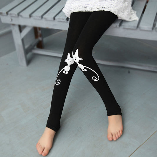 Little White Cat Leggings - Girls' Spring & Autumn Collection from Eternal Gleams