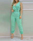 Elegant V-neck jumpsuit without a belt – European and American fashion from Eternal Gleams