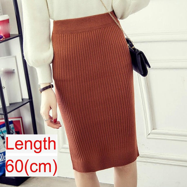 Women Office Skirt Spring Warm Knitted Pencil Skirts Ladies