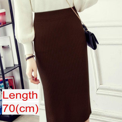 Women Office Skirt Spring Warm Knitted Pencil Skirts Ladies