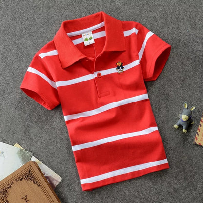 CUHK T-shirt pour enfants Polo à revers rayé en coton