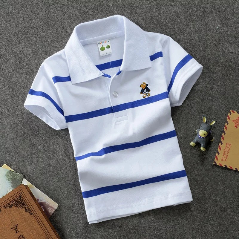 CUHK Children's T-shirt Cotton Striped Lapel Polo Shirt from Eternal Gleams