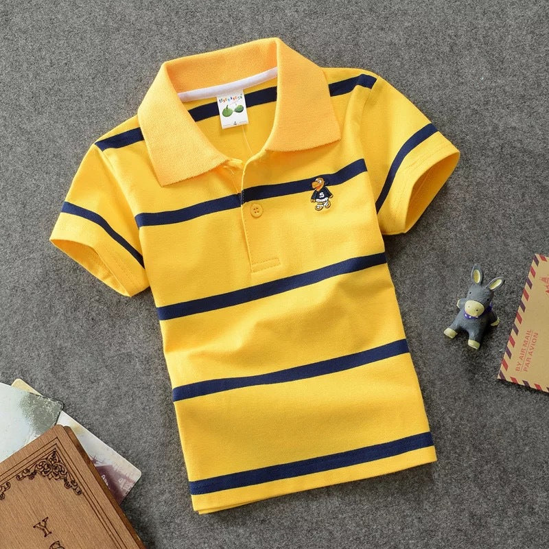 CUHK Children's T-shirt Cotton Striped Lapel Polo Shirt from Eternal Gleams