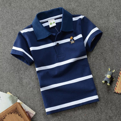 CUHK T-shirt pour enfants Polo à revers rayé en coton