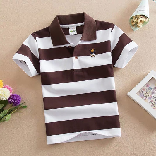 CUHK Children's T-shirt Cotton Striped Lapel Polo Shirt from Eternal Gleams