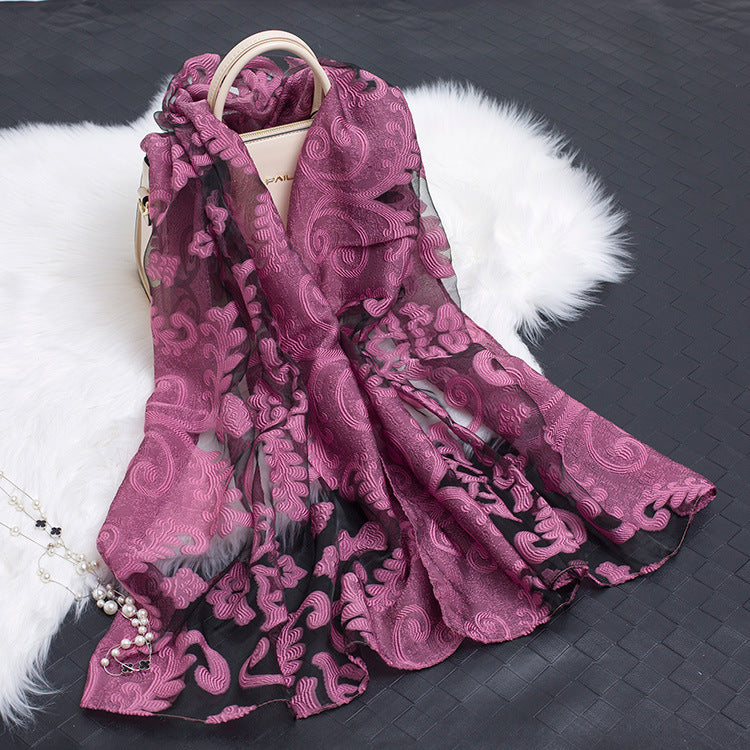 Floral Elegance: Hollow Silk Scarf from Eternal Gleams