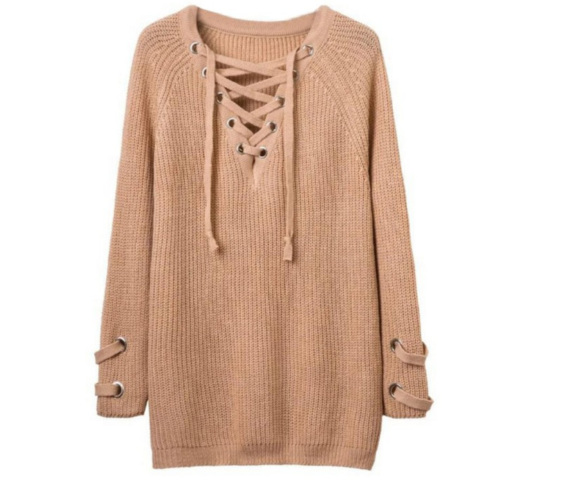 Lace-Up V-Neck Striped Sweater: Sporty Elegance from Eternal Gleams