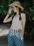 Bohemian Fringe Halter Top Hollowed-out Knit Vest