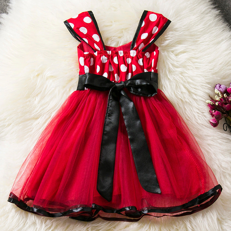 Sleeveless Polka Dot Bow Princess Dress for Girls from Eternal Gleams.