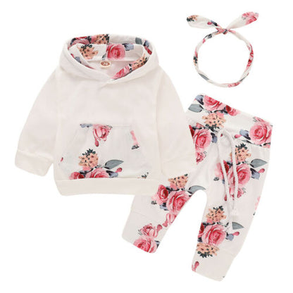 Süßes und stilvolles Baby-Outfit für Mädchen – Set aus Kapuzenpullover und bedruckter Hose