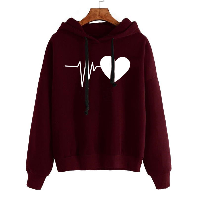 Heart Print Streetwear Hoodies Women Sweatshirt Spring Autumn Long Sleeve Hoodie Clothes from Eternal Gleams