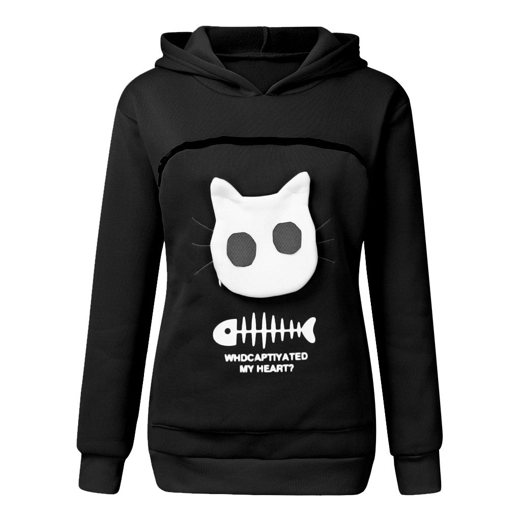 Women Hoodie Sweatshirt With Cat Pet Pocket Design Long Sleeve Sweater Cat Outfit from Eternal Gleams