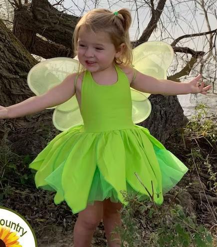 Adorable Green Elf Dress for Girls with Tinker Bell Butterfly Details from Eternal Gleams.