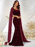 Elegant Wine Red Sequin Mesh Split Fishtail Dress from Eternal Gleams