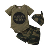 Army Green Camo Shorts and Hat Set: Cool Summer Attire for Boys (0-18M)