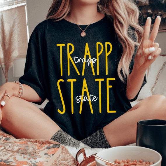 Digital Printing Trapp State Casual Round Neck Short Sleeves