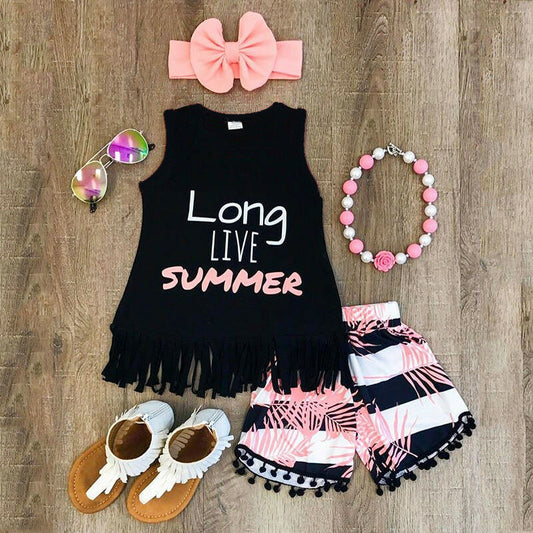 Stylish Printed Vest and Shorts Set with Fringed Hem for Kids from Eternal Gleams.