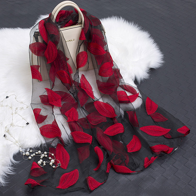 Floral Elegance: Hollow Silk Scarf from Eternal Gleams