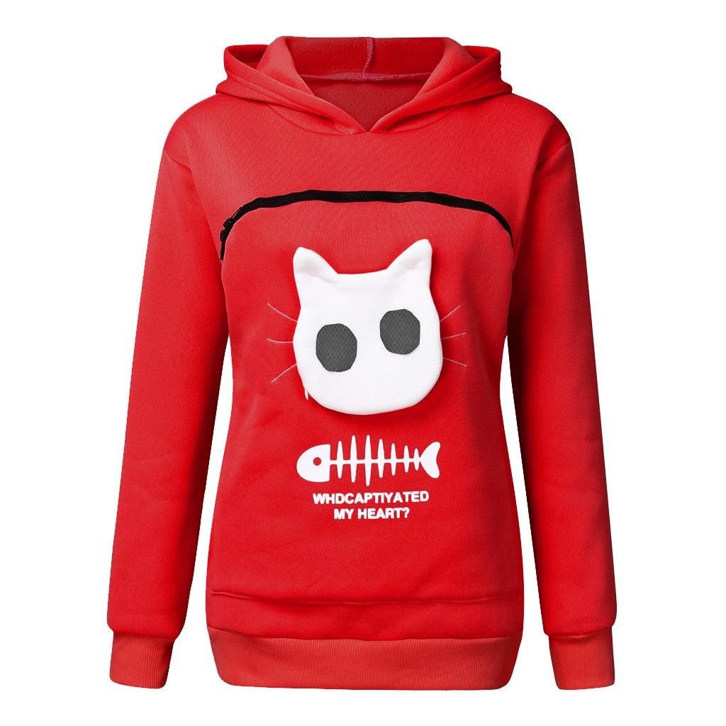 Women Hoodie Sweatshirt With Cat Pet Pocket Design Long Sleeve Sweater Cat Outfit from Eternal Gleams