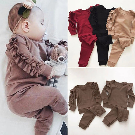 Cozy Autumn Ensemble: Newborn Ruffles Jumper & Long Sleeve Sweatshirt Set from Eternal Gleams