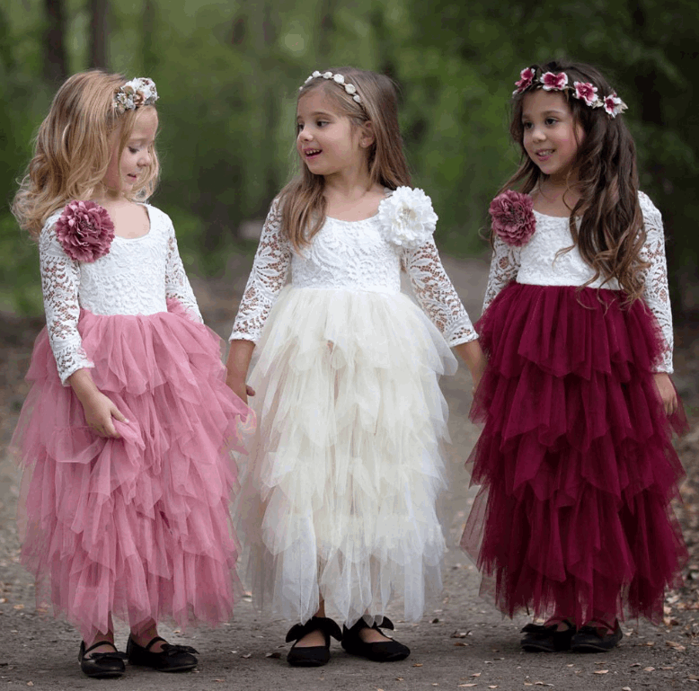 Autumn And Winter Explosions Hollow Children's Skirt Lace Long-sleeved Girls White Princess Dress Irregular Dress