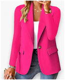 Women's long sleeve solid color cardigan suit jacket for autumn