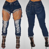 Women ripped chain jeans big size 2xl skinny jeans from Eternal Gleams