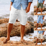 Men's casual vacation beach Hawaiian cotton linen multi-pocket workwear shorts from Eternal Gleams