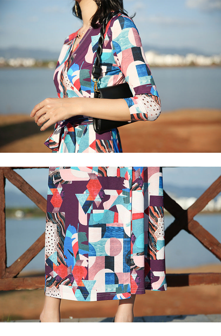 Women's seaside holiday slim dress with geometric prints from Eternal Gleams