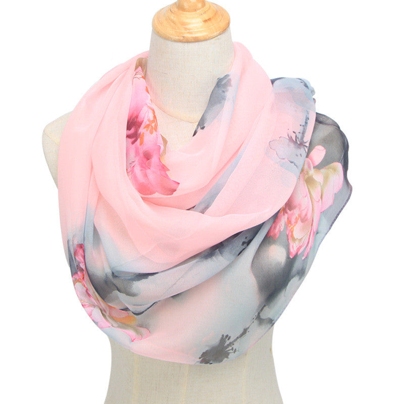 Blossom Breeze: Retro Ethnic Georgette Scarf Shawl from Eternal Gleams