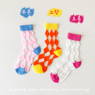 Children's Solid Color Plaid Card Silk Socks from Eternal Gleams