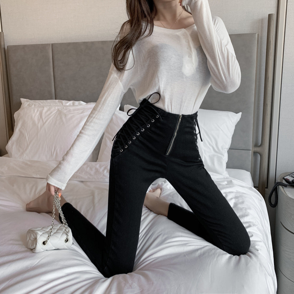 High Waist Slim Skinny Jeans - Cropped Pencil Pants for Women in Organic Cotton