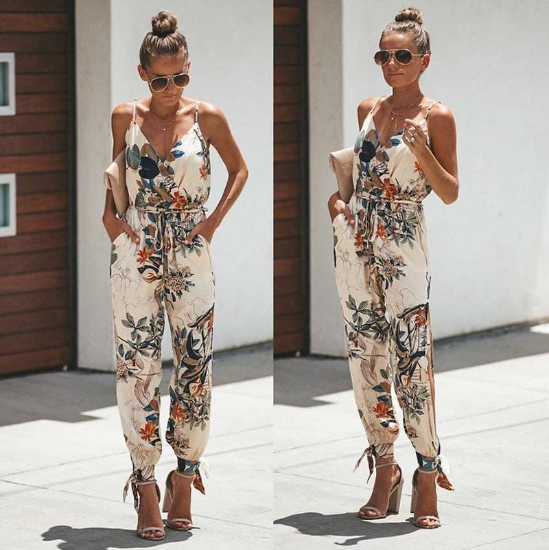 Flaunt Your Style: Printed Sexy Backless Jumpsuit