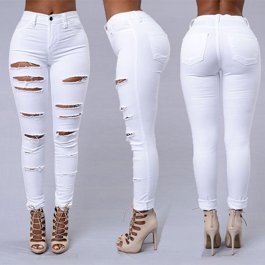Ripped Jeans Women Skinny Trousers Casual High Waist Pencil Pants from Eternal Gleams