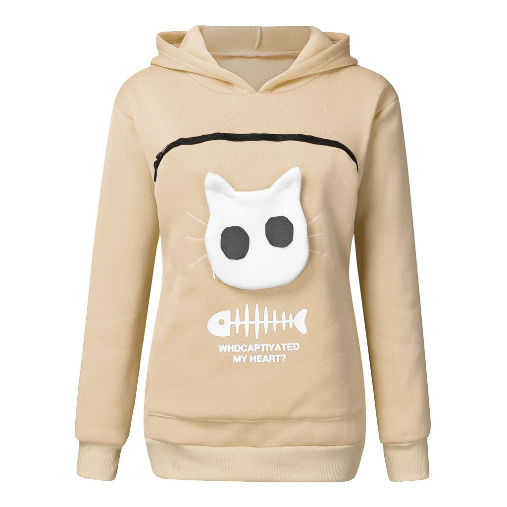 Women Hoodie Sweatshirt With Cat Pet Pocket Design Long Sleeve Sweater Cat Outfit from Eternal Gleams