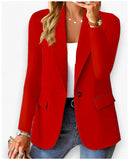 Women's long sleeve solid color cardigan suit jacket for autumn