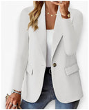 Women's long sleeve solid color cardigan suit jacket for autumn