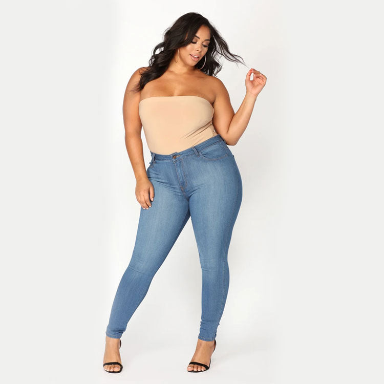 Women's Plus Size Fashion High Elastic Denim Pencil Pants from Eternal Gleams